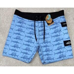 Tormenter Men's Fish Board Shorts Trunk Size 42 Blue Black Fishing Surfing Beach
